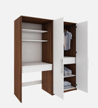 Crest Hutch Desk Cum Wardrobe In Walnut & Frosty White Finish
