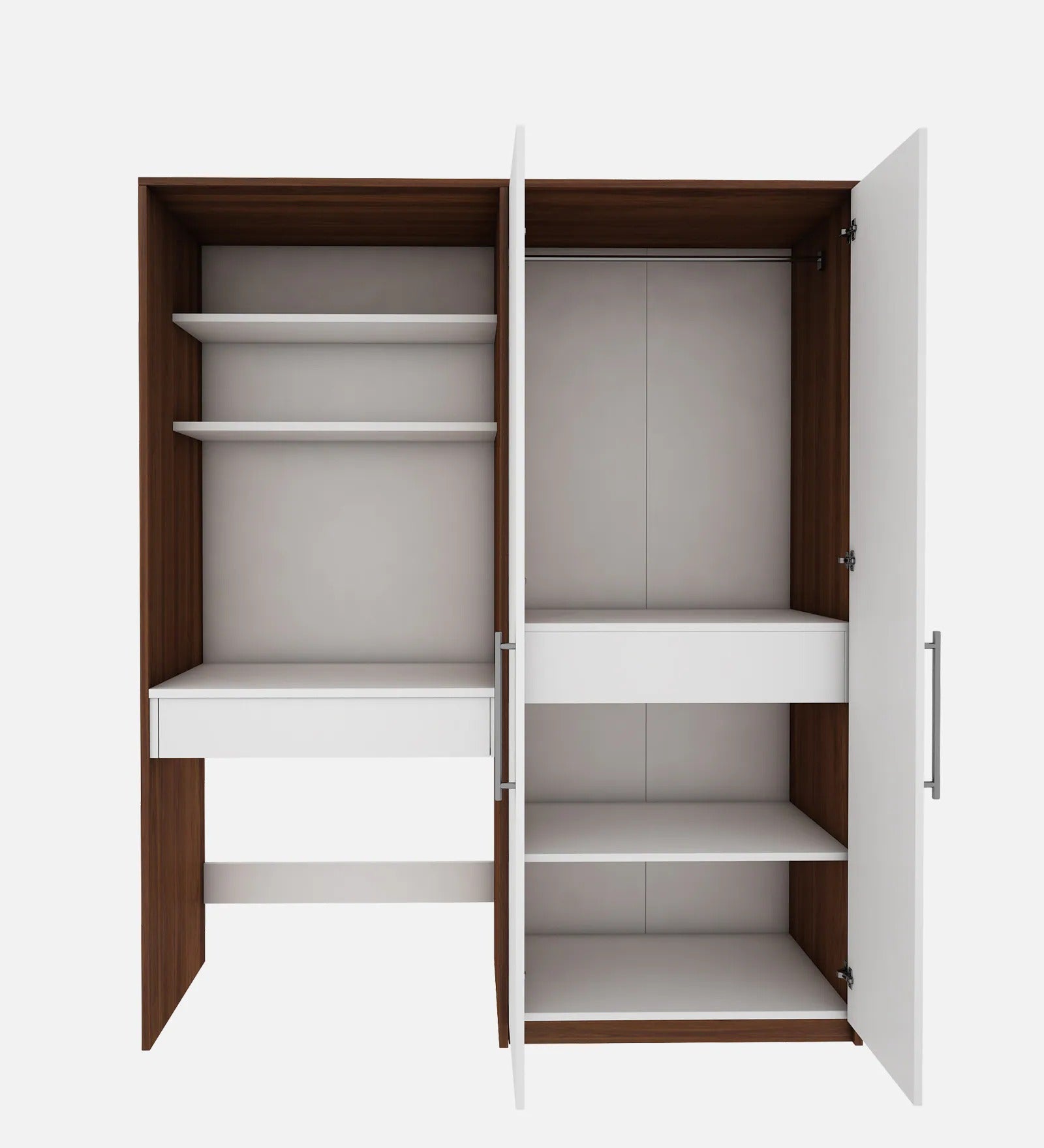 Crest Hutch Desk Cum Wardrobe In Walnut & Frosty White Finish