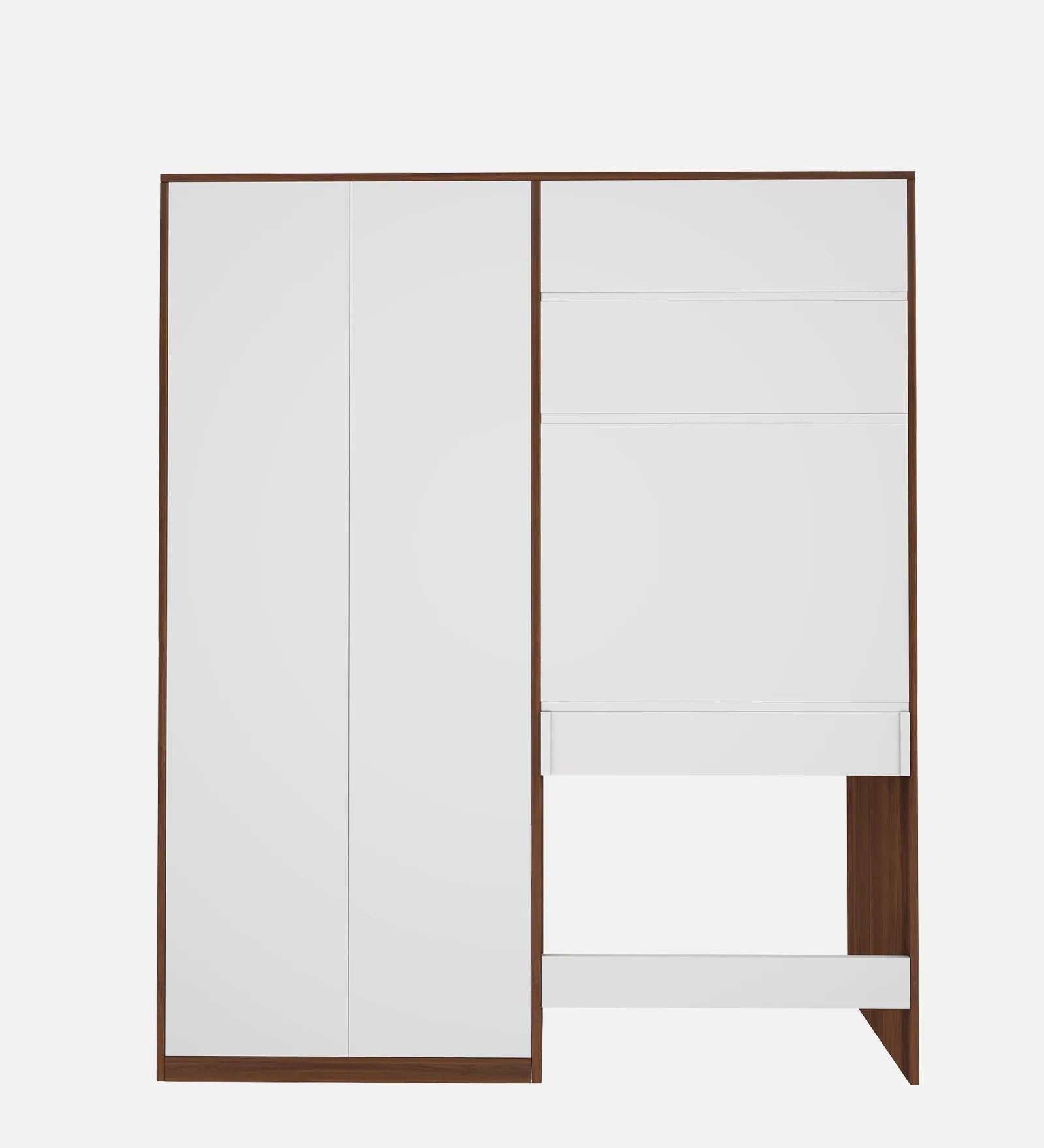 Crest Hutch Desk Cum Wardrobe In Walnut & Frosty White Finish