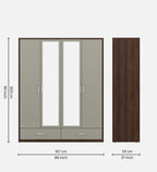 Kosmo Pristine 4 Door Wardrobe With Mirror In Lyon Walnut & Hg Cashmere Finish With Drawer & Locker