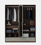 Kosmo Pristine 4 Door Wardrobe With Mirror In Lyon Walnut & Hg Cashmere Finish With Drawer & Locker