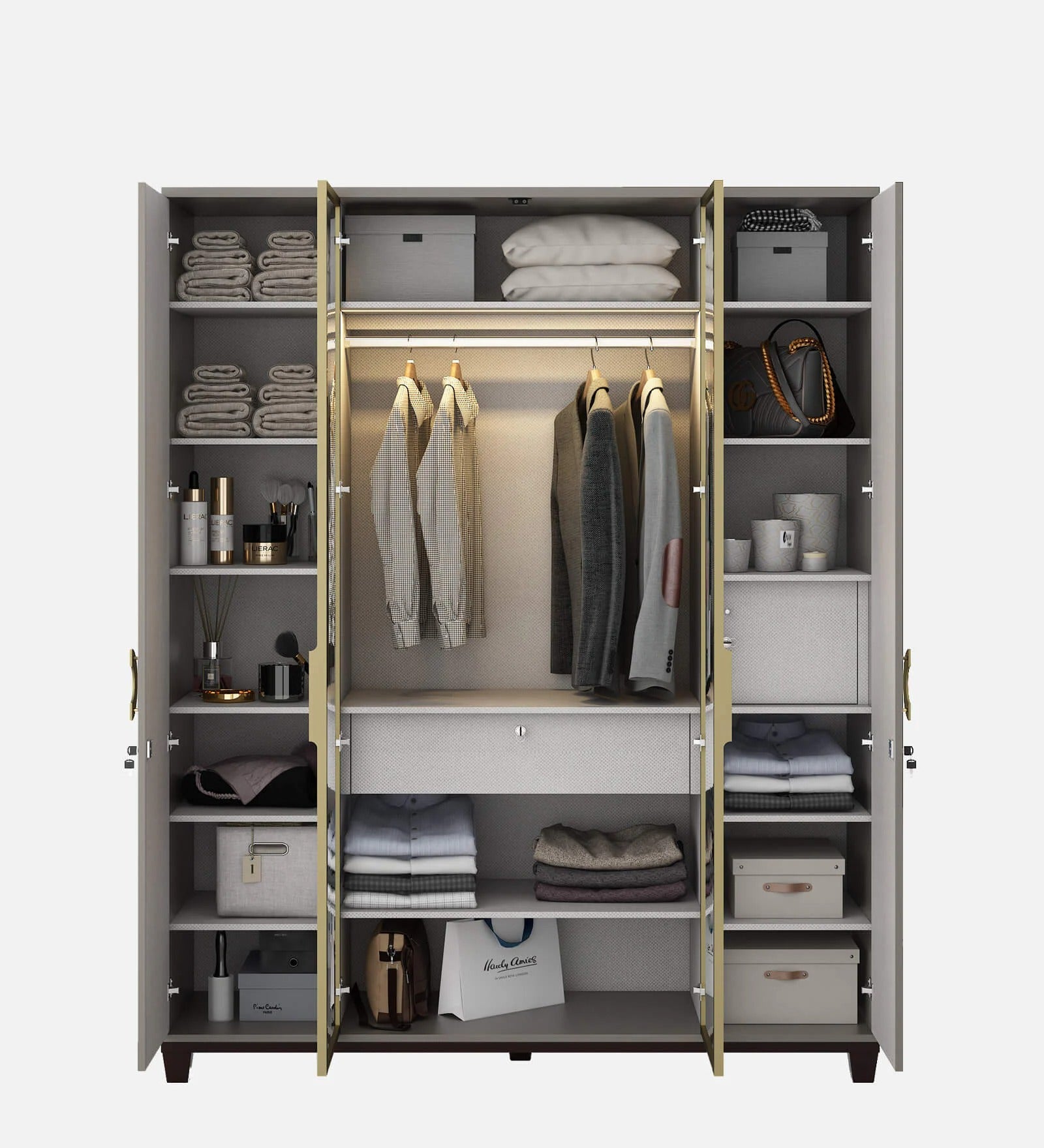 Kosmo Morgan 4 Door Wardrobe In Sahara Beige Matte Finish With Drawer & Locker
