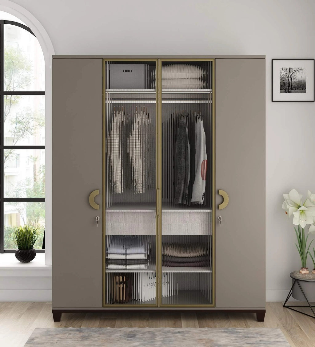 Kosmo Morgan 4 Door Wardrobe In Sahara Beige Matte Finish With Drawer & Locker