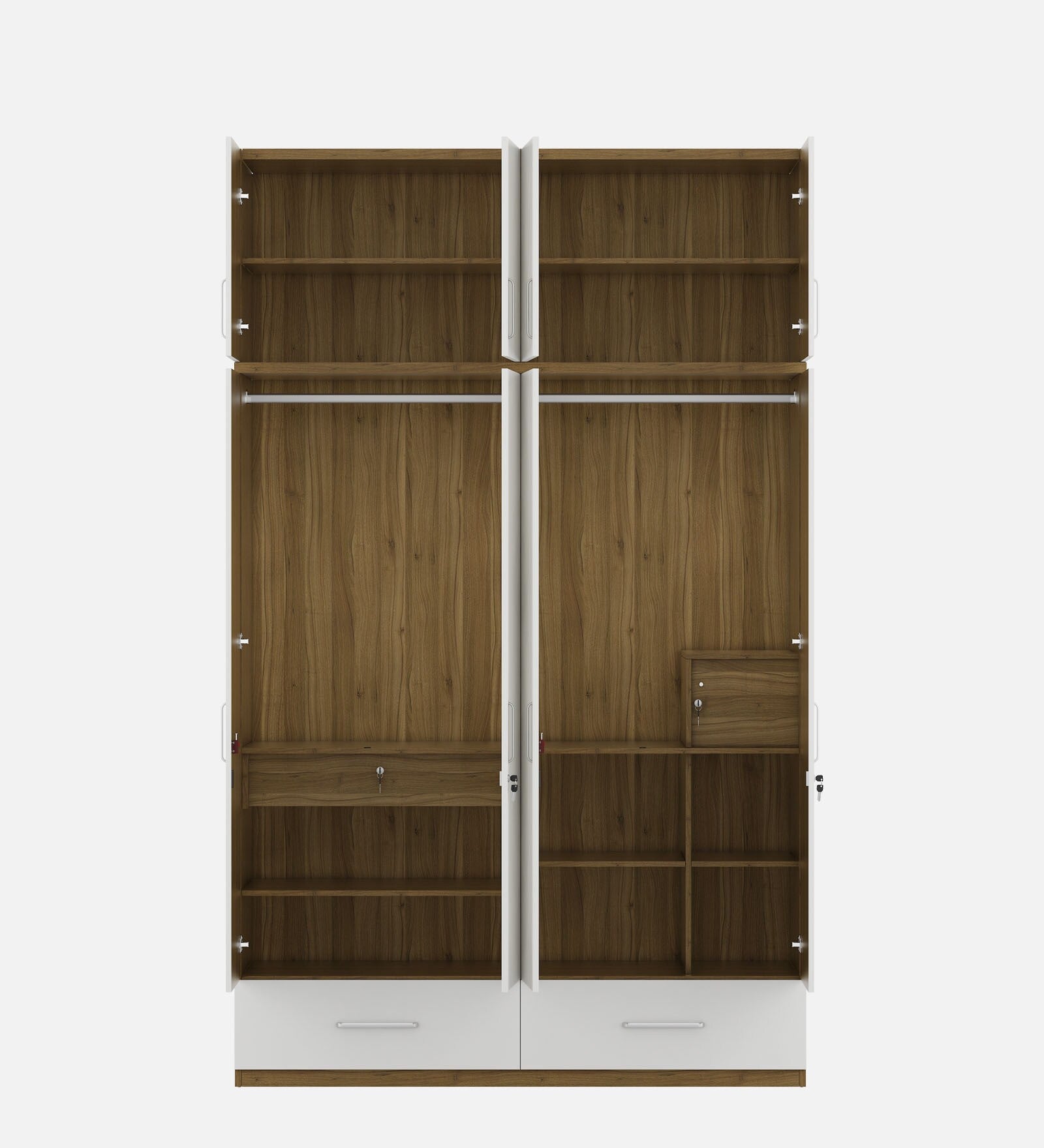Kosmo Apex 4 Door Wardrobe With Loft In Frosty White Finish With Locker & Drawer