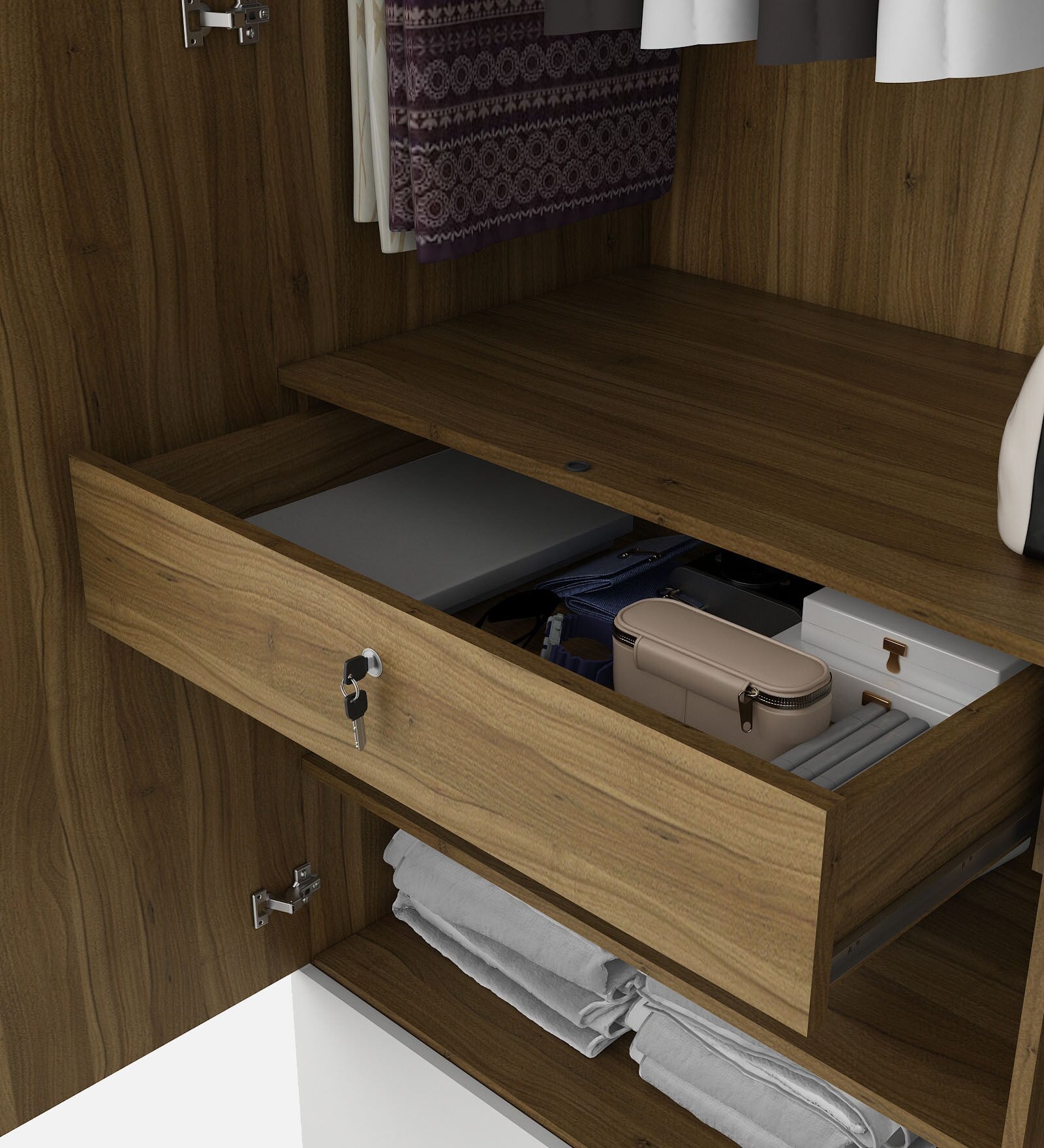 Kosmo Apex 4 Door Wardrobe With Loft In Frosty White Finish With Locker & Drawer