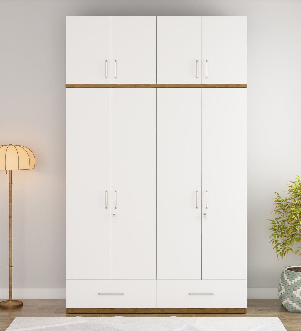 Kosmo Apex 4 Door Wardrobe With Loft In Frosty White Finish With Locker & Drawer