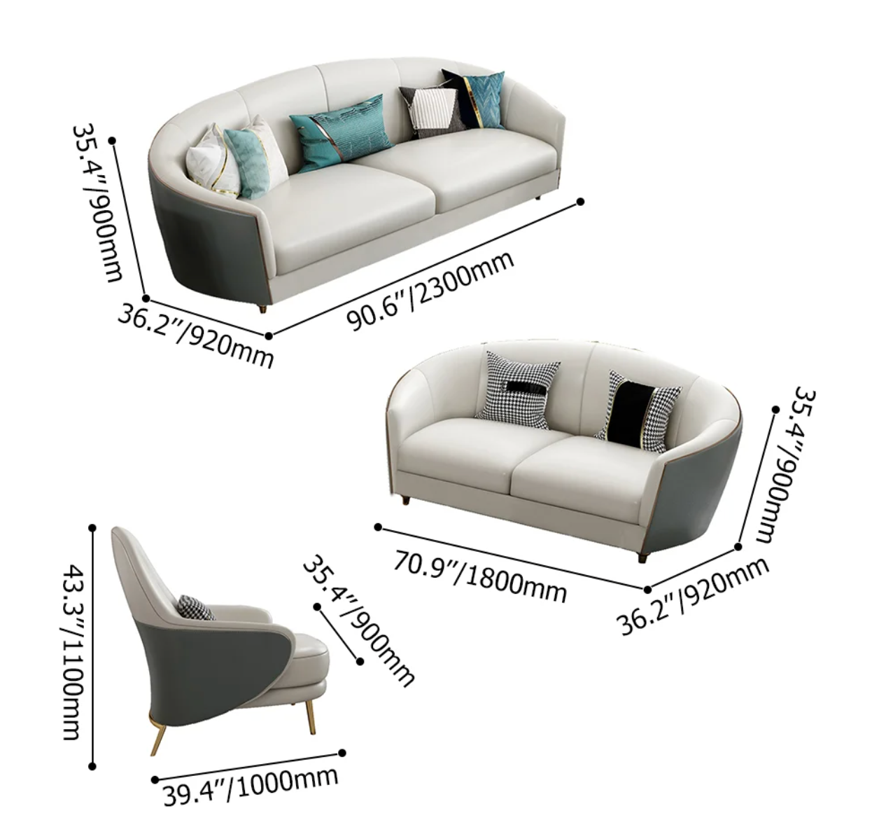 Prada Modern White Faux Leather Sofa Set