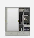Casada 2 Door Sliding Wardrobe With Mirror & Drawer In Pumic Grey Finish