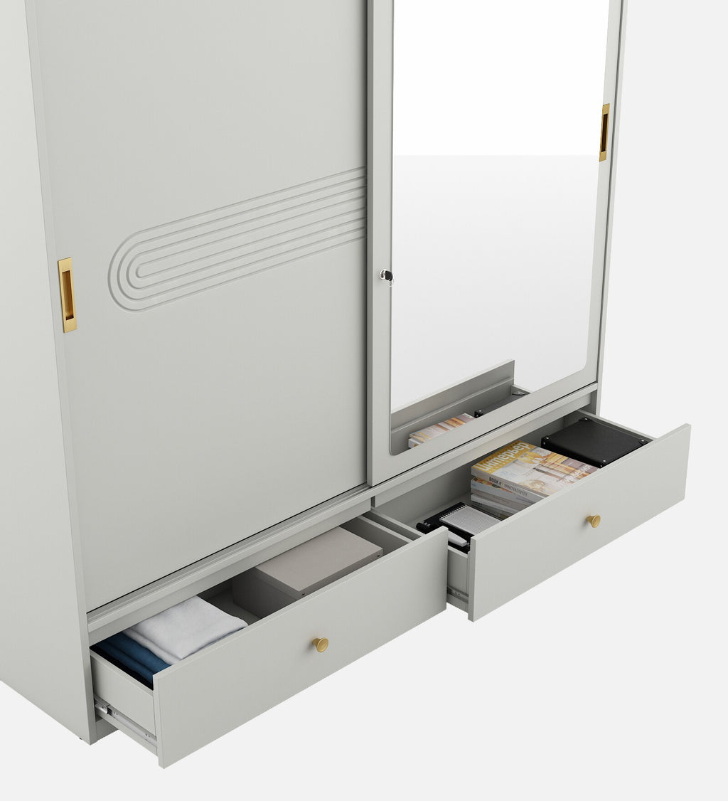 Casada 2 Door Sliding Wardrobe With Mirror & Drawer In Pumic Grey Finish