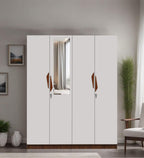 Maya 4 Door Wardrobe With Locker In Teak And White Finish With Mirror & Drawer