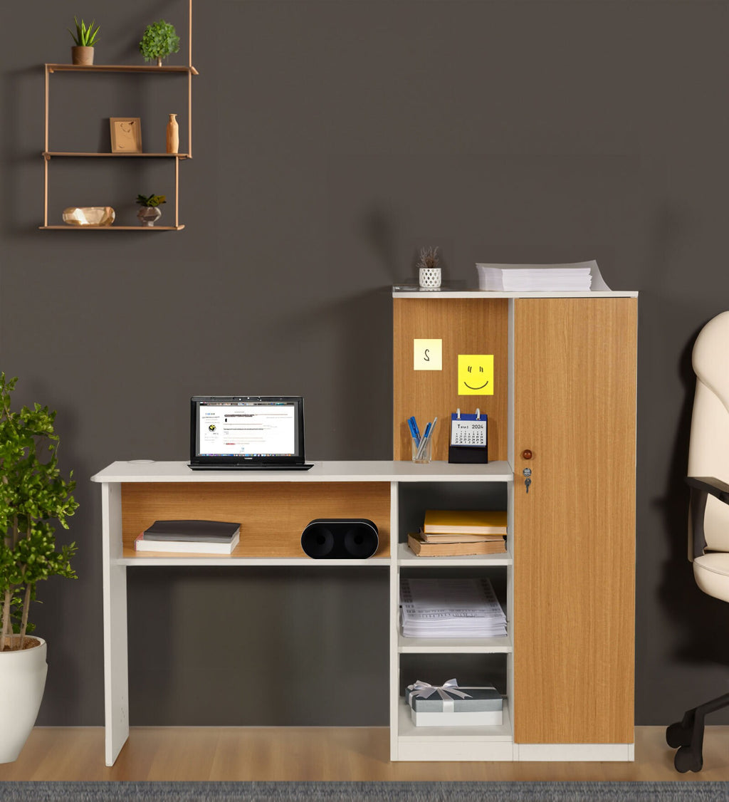 Maya Study Table In White & Teak Colour