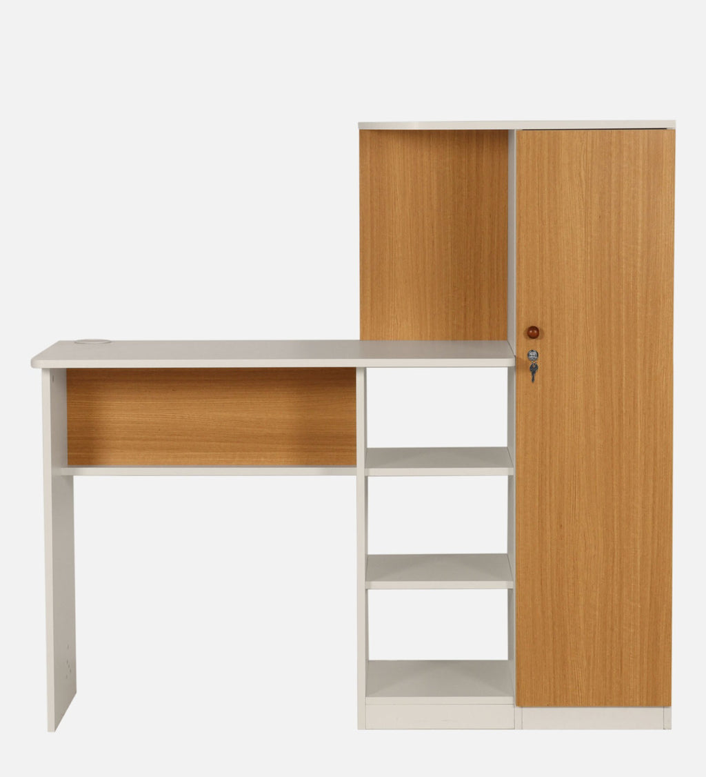 Maya Study Table In White & Teak Colour