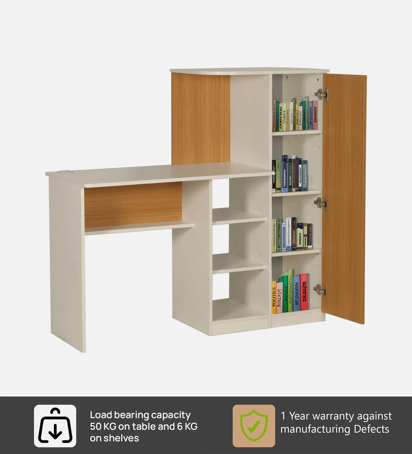 Maya Study Table In White & Teak Colour