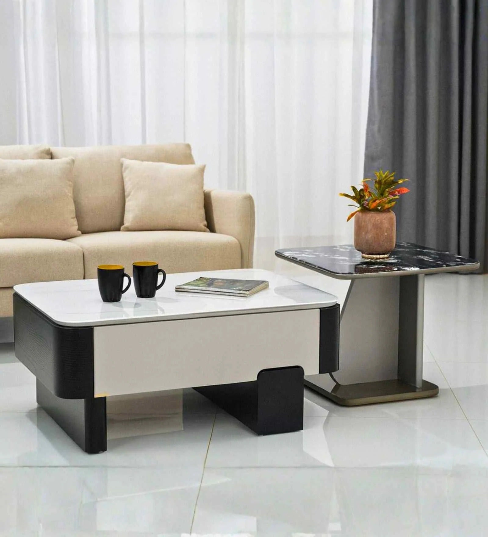 Seattle American Glass Top Coffee Table Set Of Two In White Finish