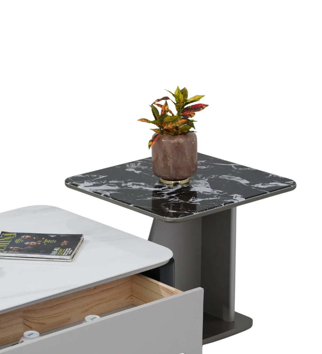 Seattle American Glass Top Coffee Table Set Of Two In White Finish