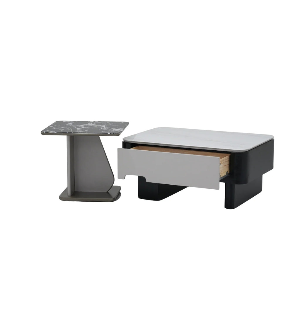 Seattle American Glass Top Coffee Table Set Of Two In White Finish