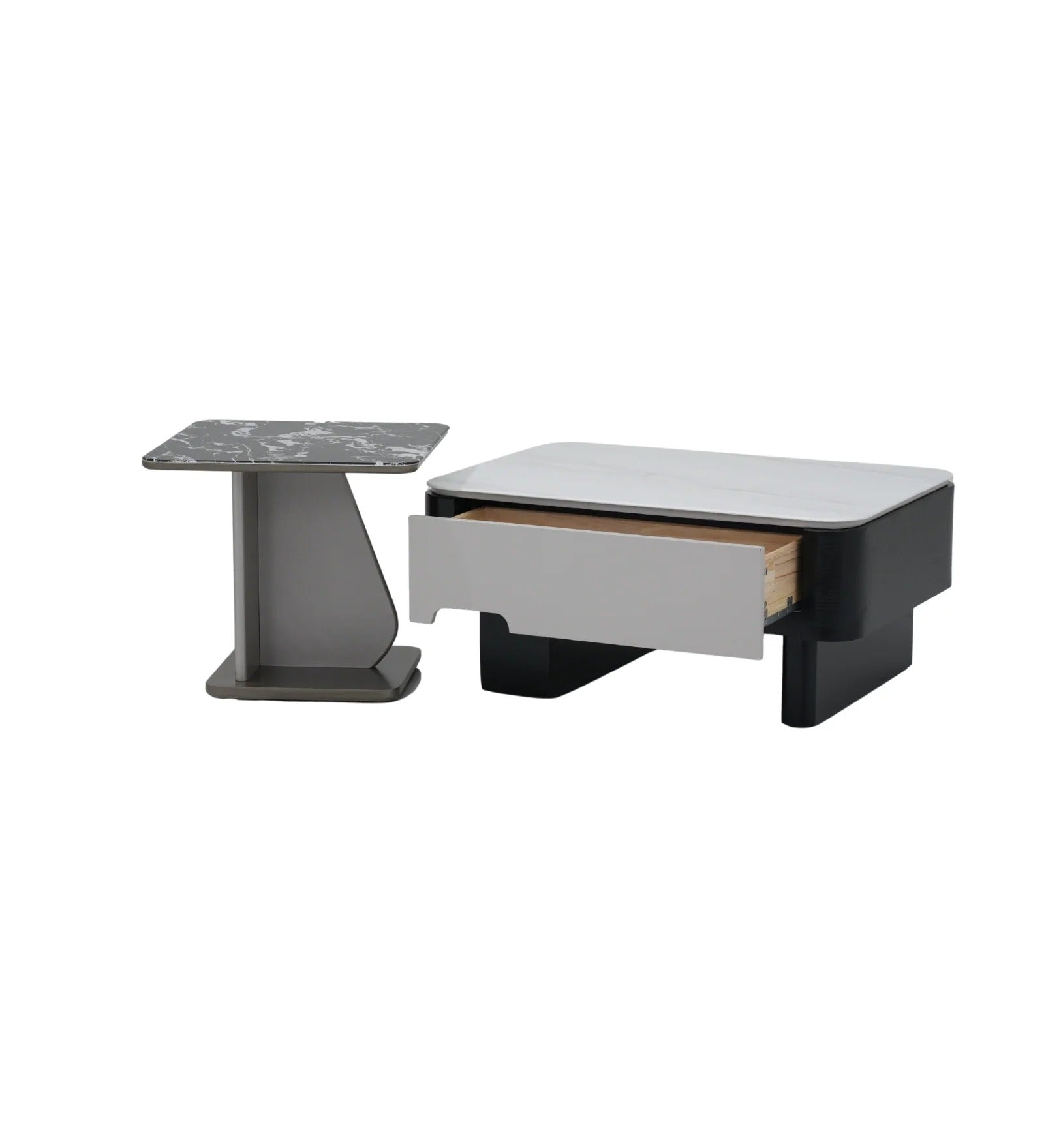 Seattle American Glass Top Coffee Table Set Of Two In White Finish