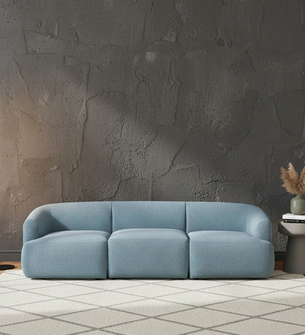 Zen Boucle 3 Seater Sofa In Blue Colour