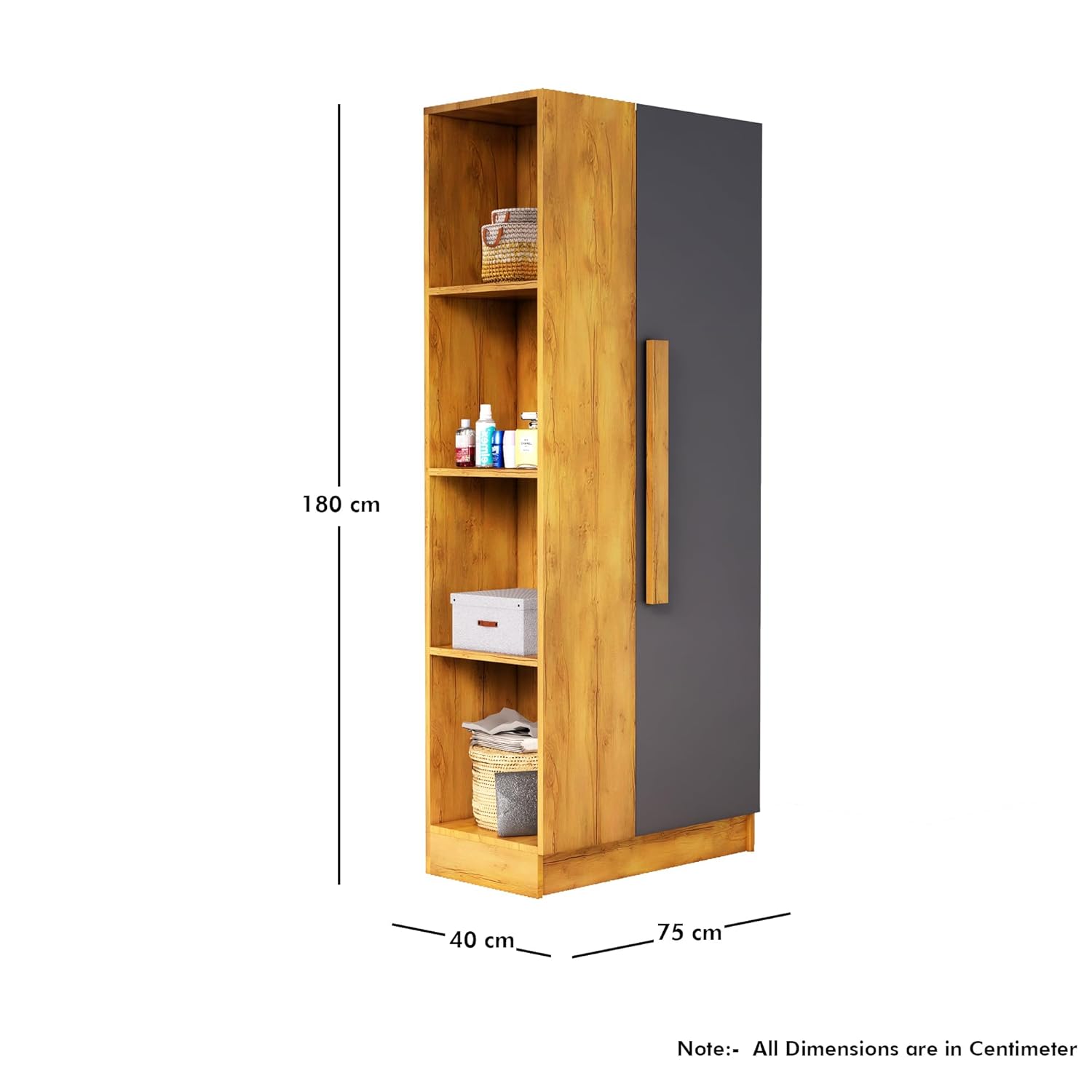 Wooden Almirah 1 Door Wardrobe With Hanging Space