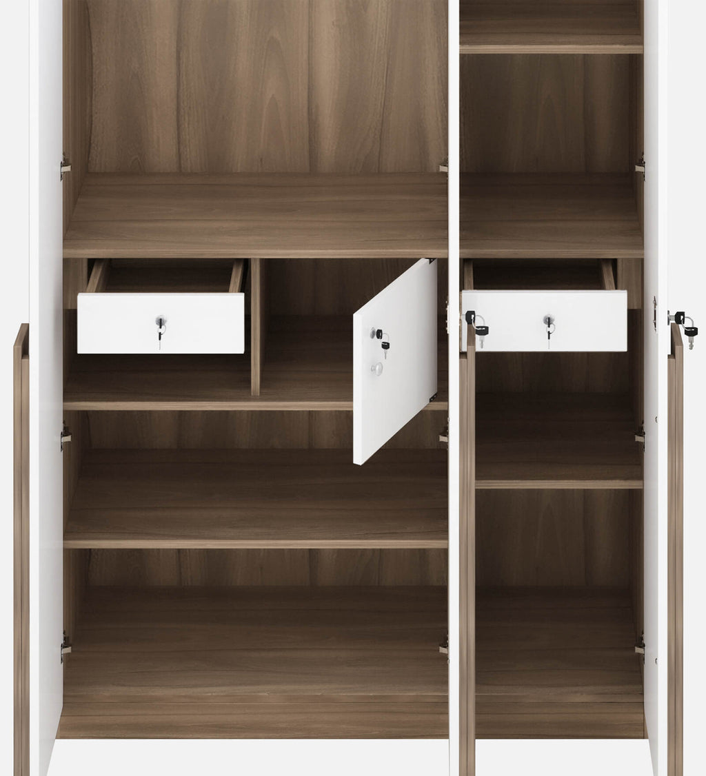 Cassandra 3 Door Wardrobe In Bella Noce & Glossy White Colour With Drawer & Locker