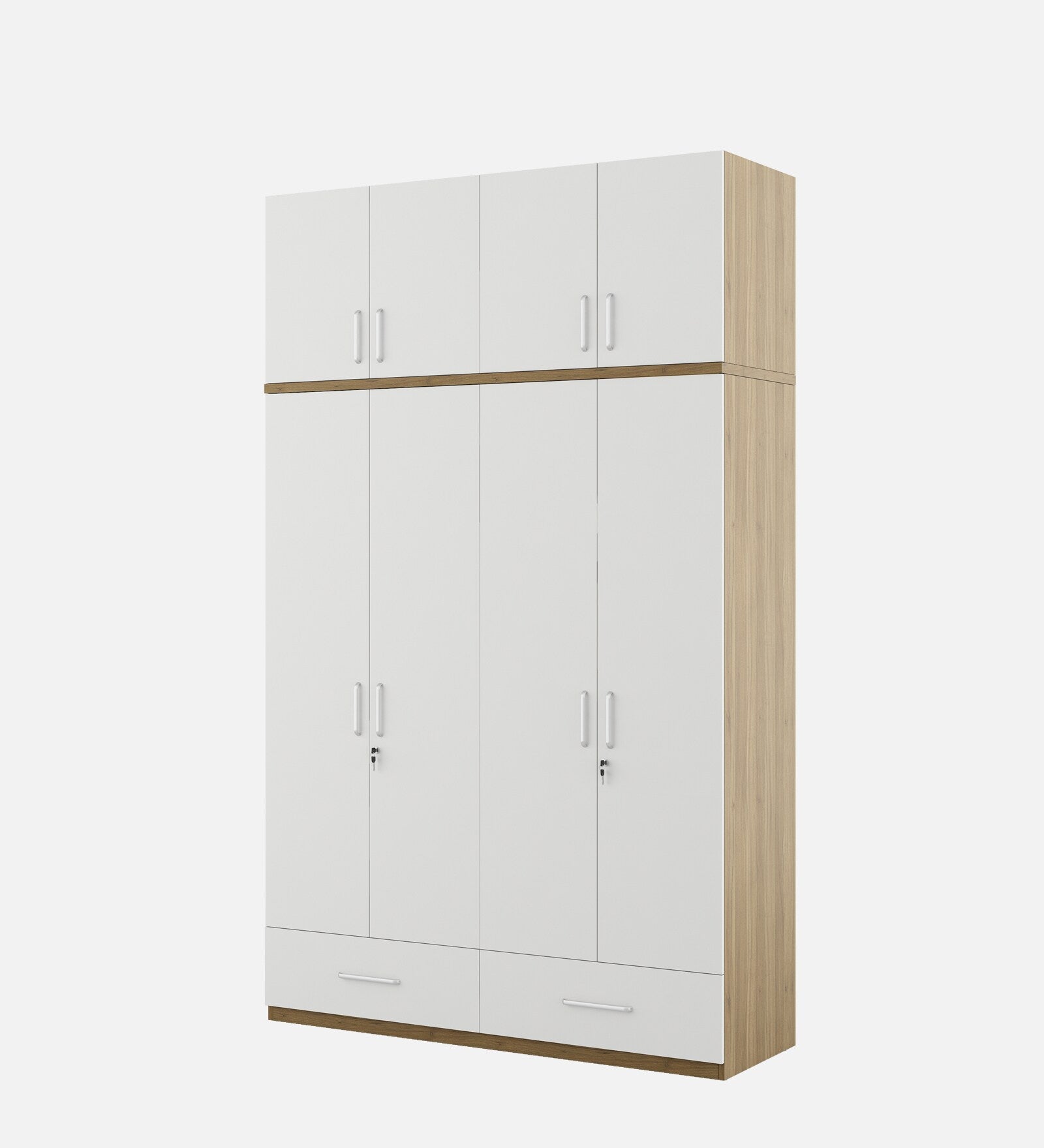Kosmo Apex 4 Door Wardrobe With Loft In Frosty White Finish With Locker & Drawer