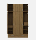 Kosmo Linden Solid Wood 4 Door Wardrobe With Loft In Natural Teak Finish With Locker & Drawer