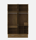 Kosmo Linden Solid Wood 4 Door Wardrobe With Loft In Natural Teak Finish With Locker & Drawer