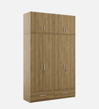 Kosmo Linden Solid Wood 4 Door Wardrobe With Loft In Natural Teak Finish With Locker & Drawer