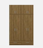 Kosmo Linden Solid Wood 4 Door Wardrobe With Loft In Natural Teak Finish With Locker & Drawer