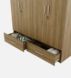 Kosmo Linden Solid Wood 4 Door Wardrobe With Loft In Natural Teak Finish With Locker & Drawer