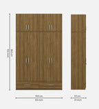 Kosmo Linden Solid Wood 4 Door Wardrobe With Loft In Natural Teak Finish With Locker & Drawer