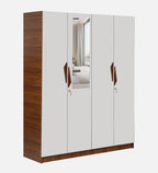 Maya 4 Door Wardrobe With Locker In Teak And White Finish With Mirror & Drawer