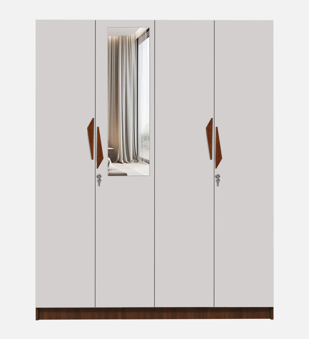 Maya 4 Door Wardrobe With Locker In Teak And White Finish With Mirror & Drawer