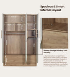 Opera 3 Door Wardrobe With Hidden Storage & Digital Lock In Light Walnut & Frosty White Colour