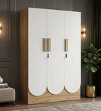 Opera 3 Door Wardrobe With Hidden Storage & Digital Lock In Light Walnut & Frosty White Colour