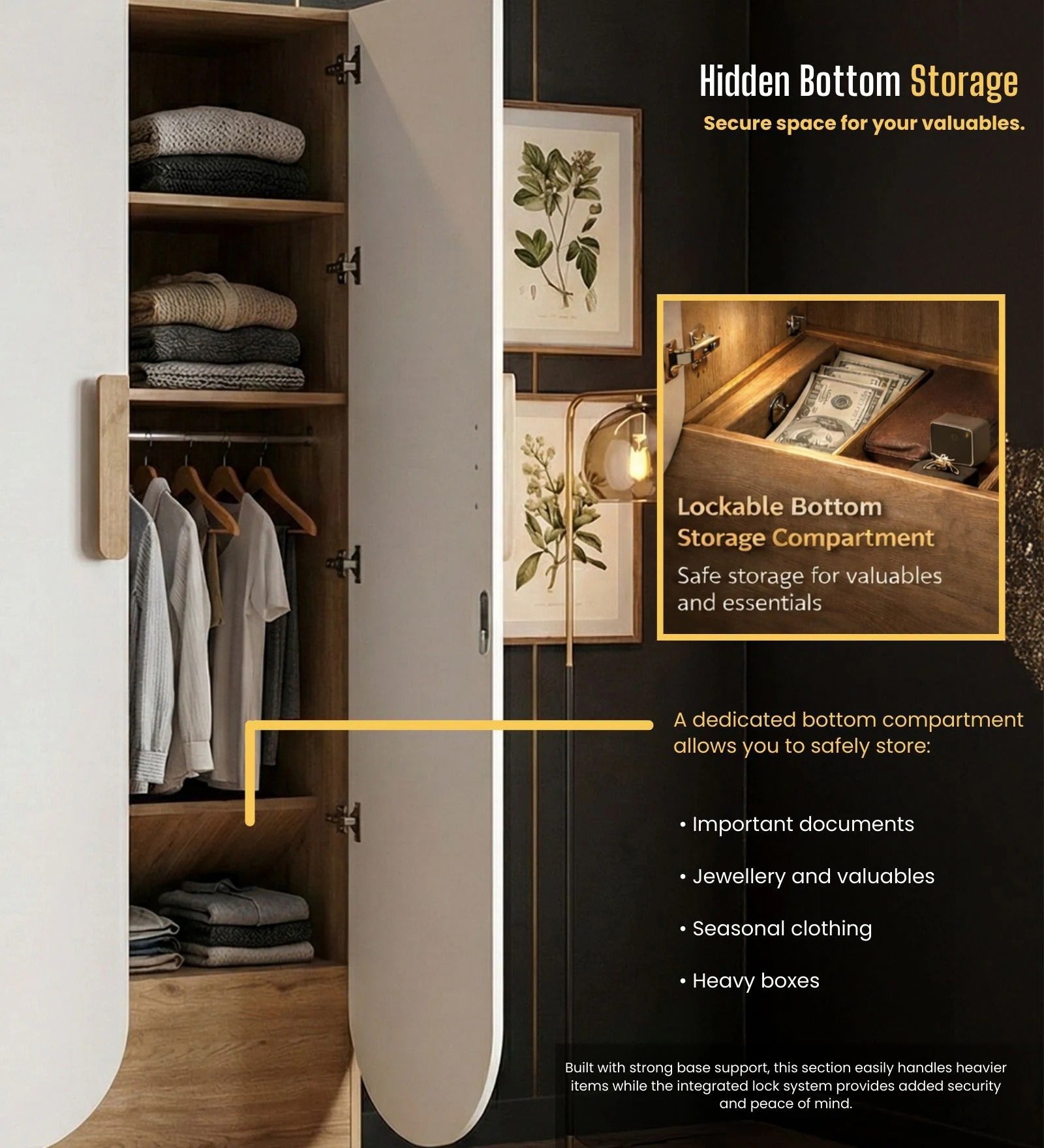 Opera 3 Door Wardrobe With Hidden Storage & Digital Lock In Light Walnut & Frosty White Colour