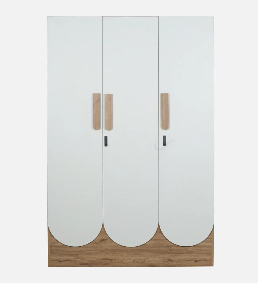 Opera 3 Door Wardrobe With Hidden Storage & Digital Lock In Light Walnut & Frosty White Colour