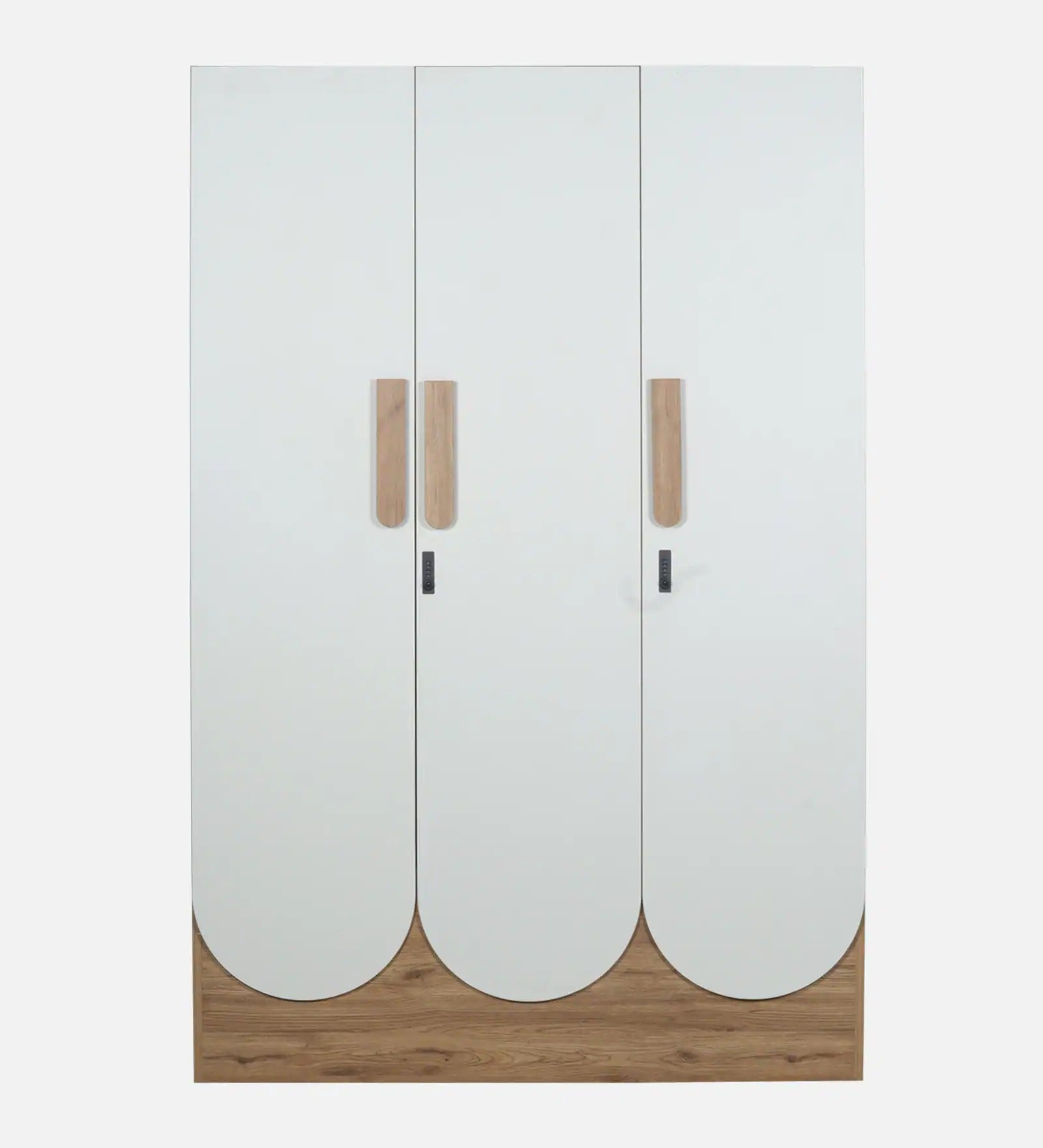 Opera 3 Door Wardrobe With Hidden Storage & Digital Lock In Light Walnut & Frosty White Colour