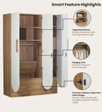 Opera 3 Door Wardrobe With Hidden Storage & Digital Lock In Light Walnut & Frosty White Colour