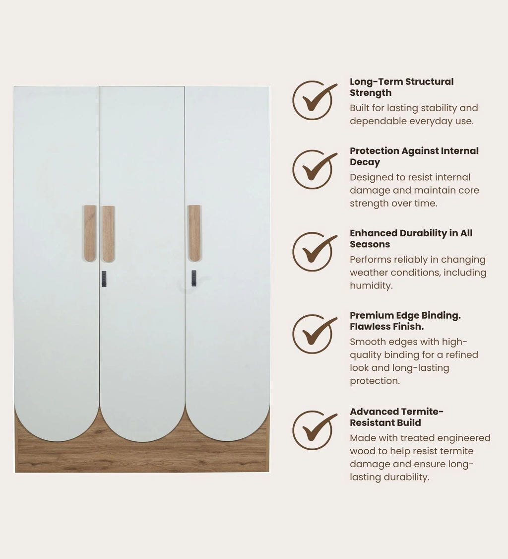 Opera 3 Door Wardrobe With Hidden Storage & Digital Lock In Light Walnut & Frosty White Colour