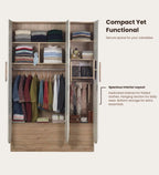 Opera 3 Door Wardrobe With Hidden Storage & Digital Lock In Light Walnut & Frosty White Colour