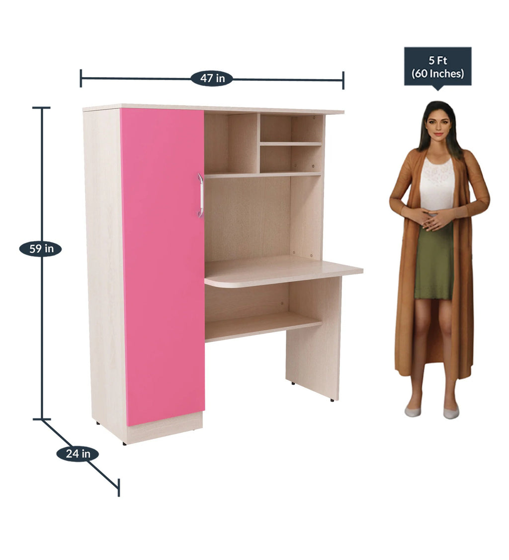 Boston Kids Study Table in Sandy Sawline & Pink Finish
