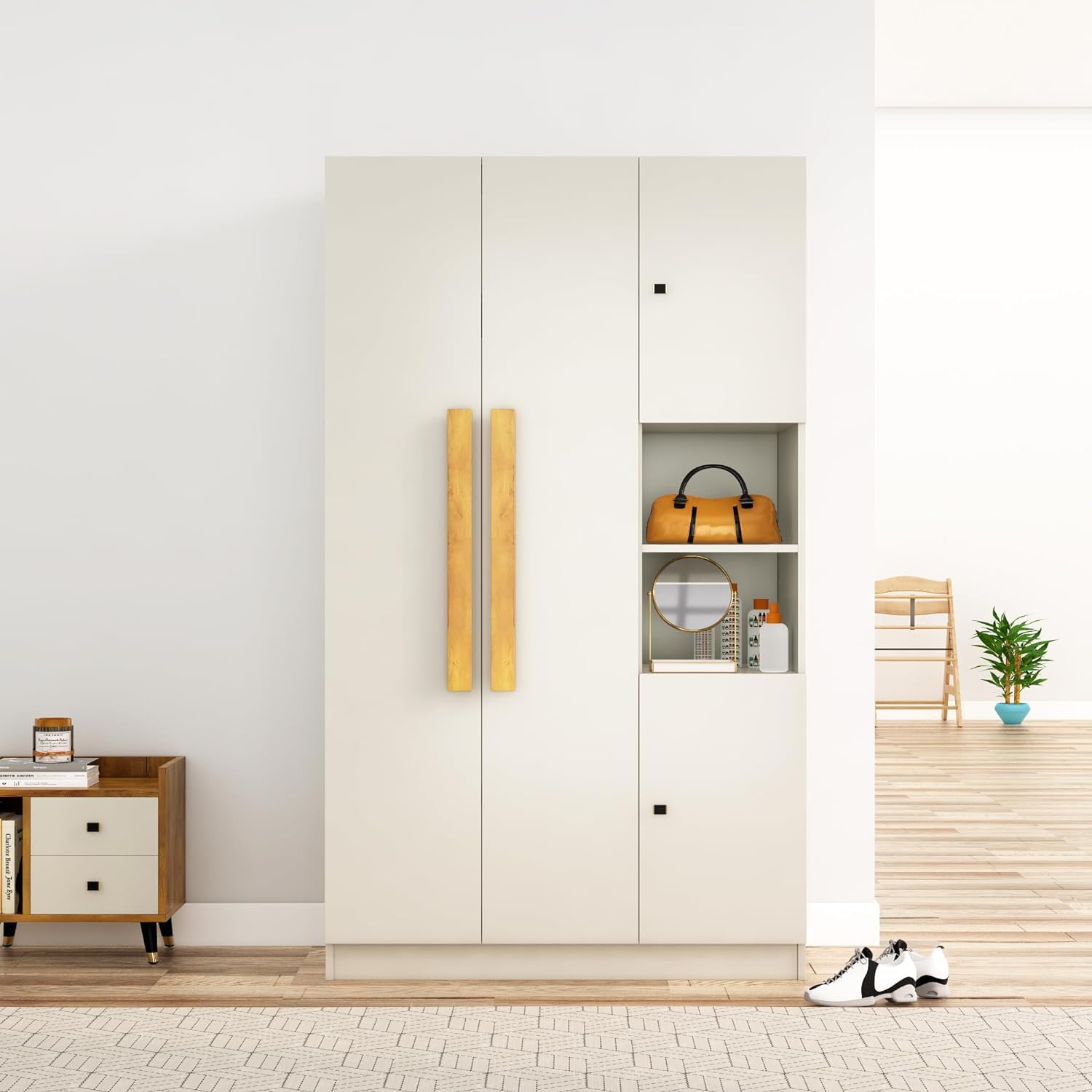 Wooden Almirah 4 Door Wardrobe With Hanging Space