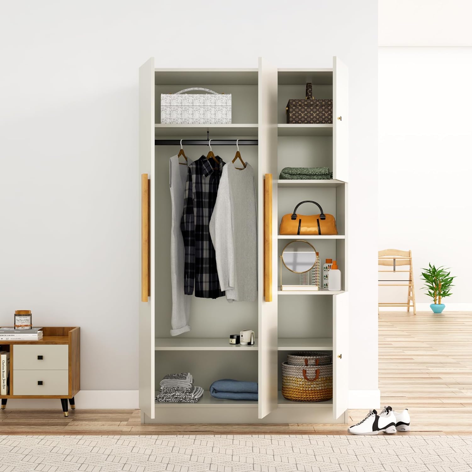 Wooden Almirah 4 Door Wardrobe With Hanging Space