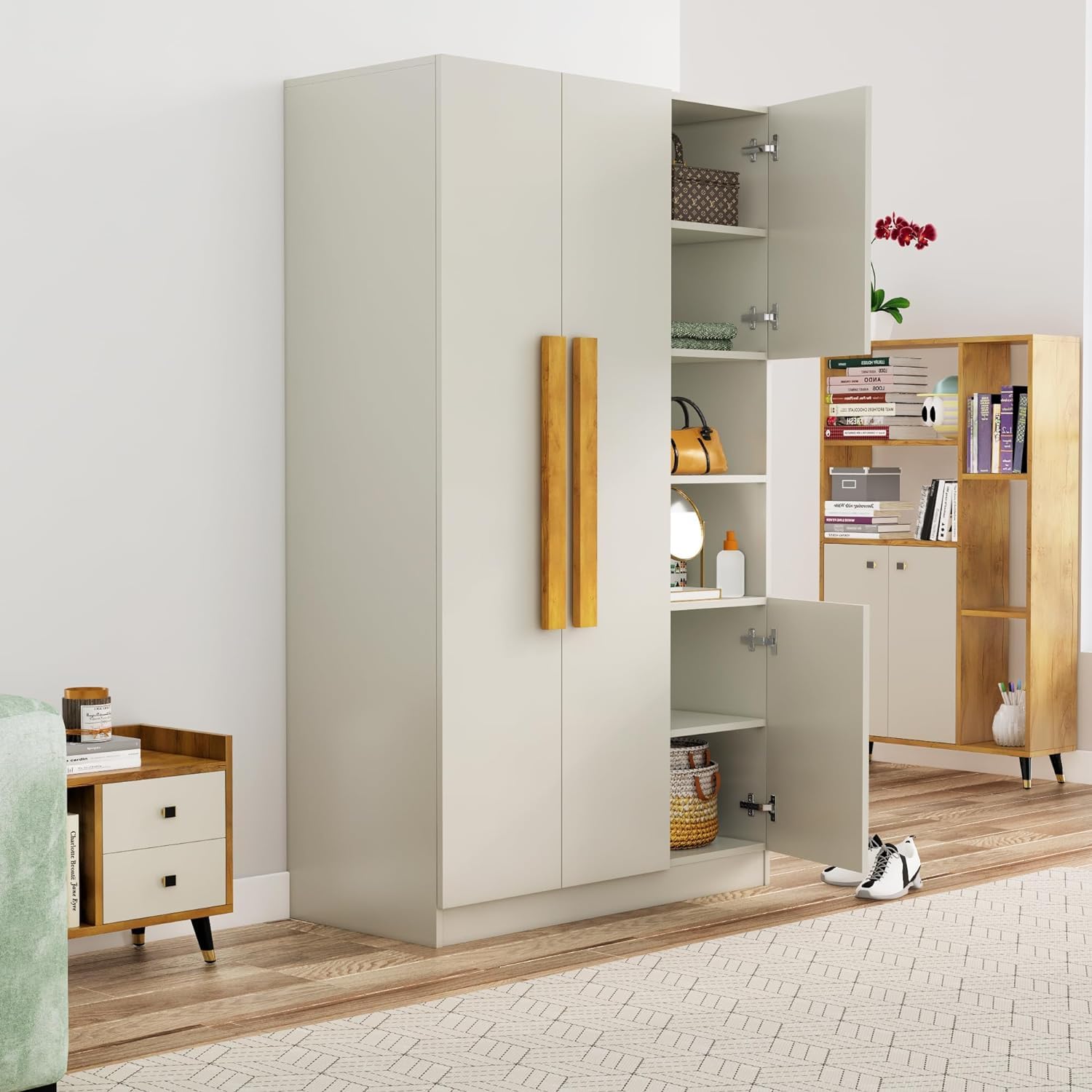 Wooden Almirah 4 Door Wardrobe With Hanging Space