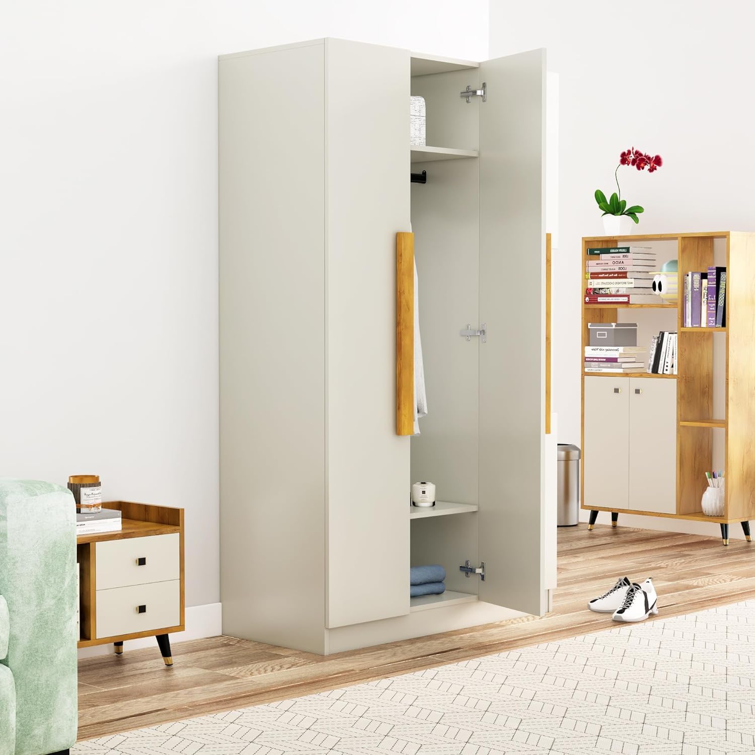 Wooden Almirah 4 Door Wardrobe With Hanging Space