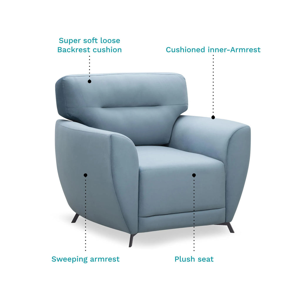 Elvis Velvet 1 Seater Sofa in Mineral Blue Color