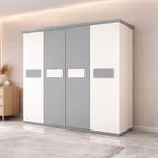 KSHOMESTOREE Engineered Wood 4 Door Wardrobe (Finish Color - White & Grey, Pre-assembled)