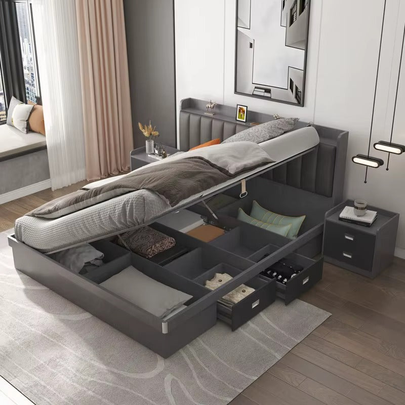 Factory Price My Bedroom High Sleeper Modern Style Wood Double Bed Frames Platform Twin Bed With Drawers Storage