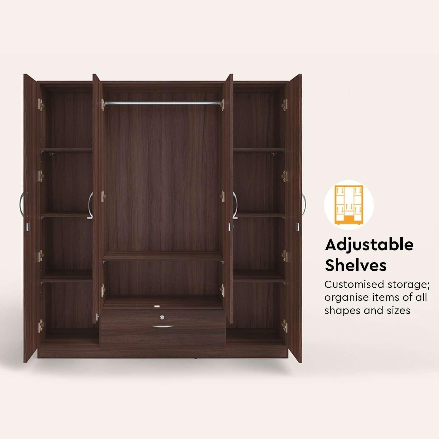 Modern Gold Touch Particle Wood  4 Door Almirah (Engineering Wood Wardrobe )